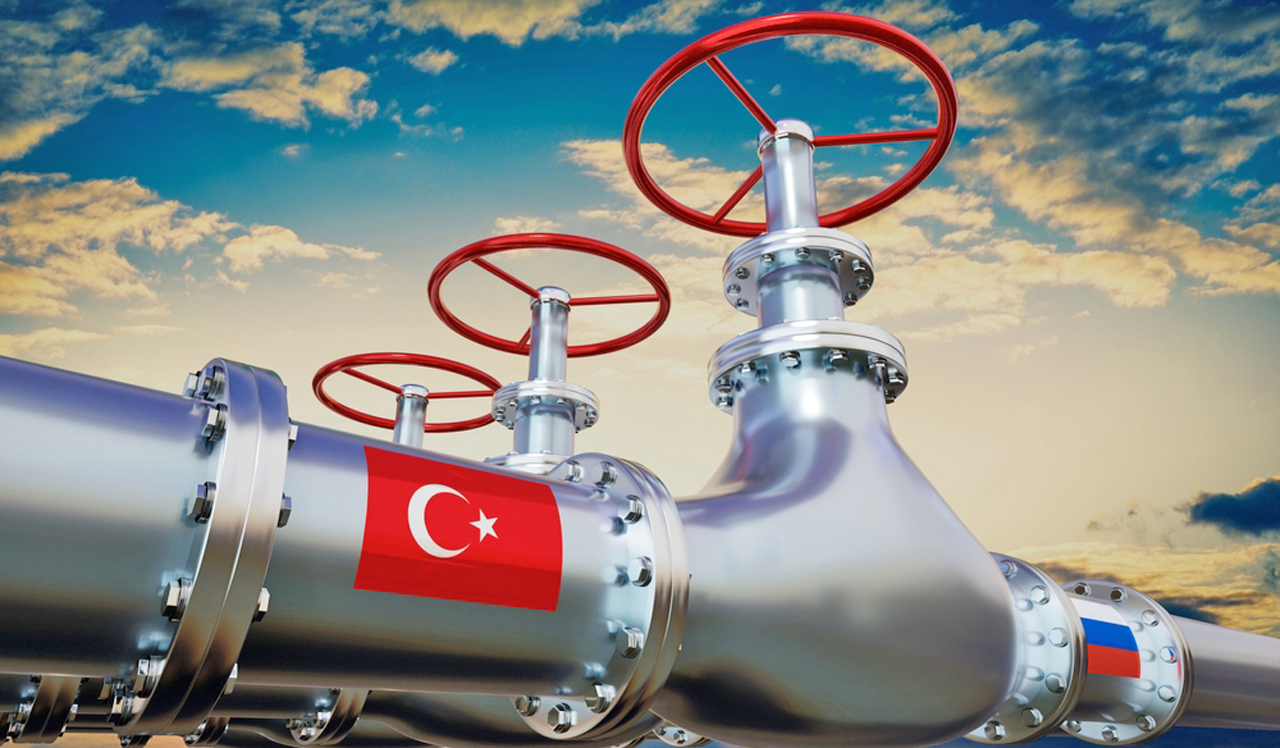 Gas,Pipeline,,Flags,Of,Turkey,And,Russia,-,3d,Illustration