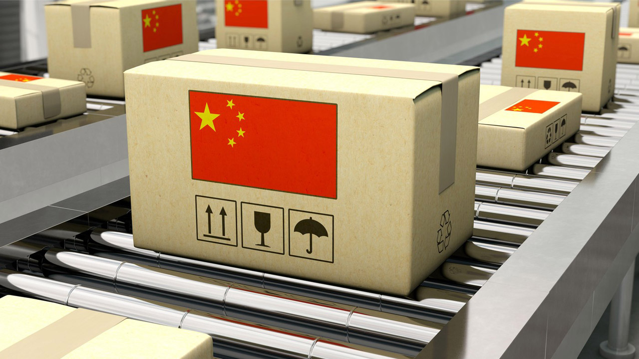 Packages from China on conveyor belt