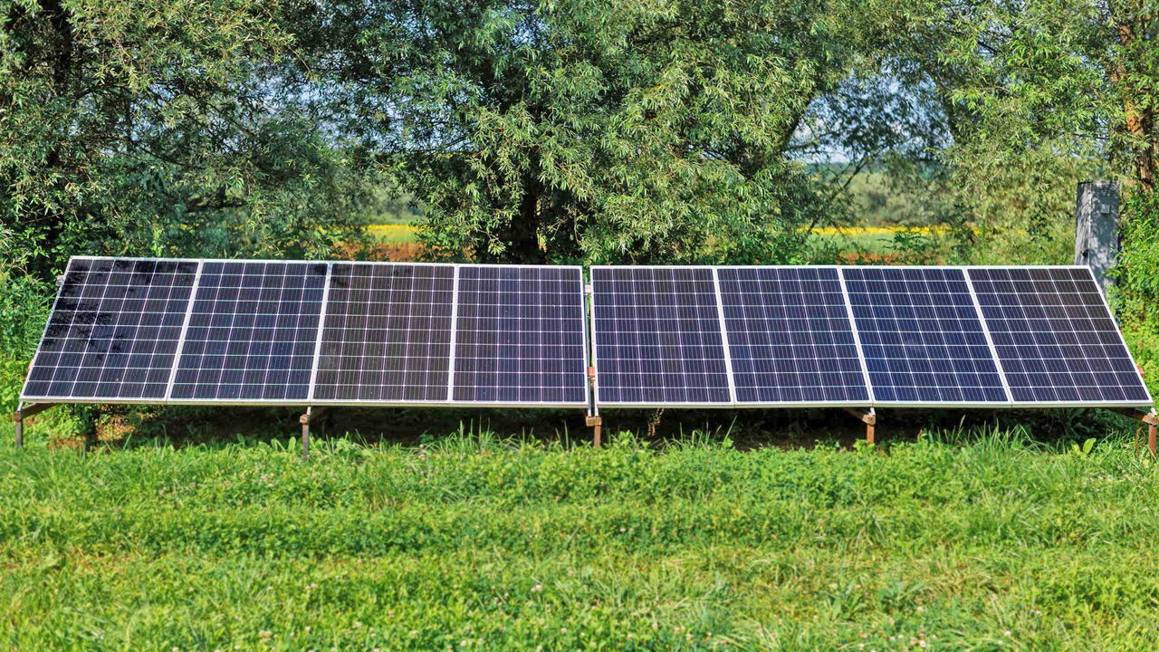 Solar panels on the ground in the nature